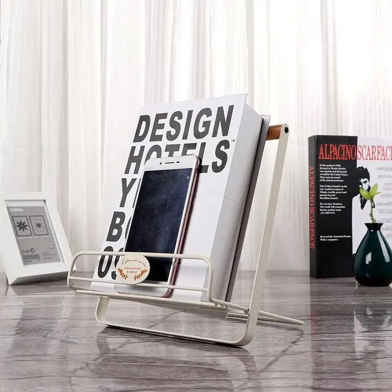 cheap 1PC Multifunctional Metal Foldable Bookends Reading Book Stand Recipe Document Organizer Holder Magazine Paper Shelf Stationery