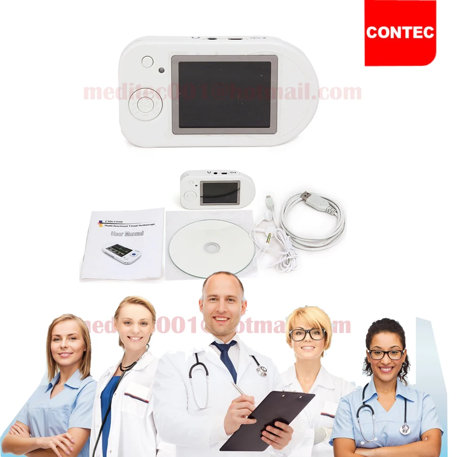 CONTEC Wholesale - CMS-VESD Visual Digital Stethoscope SPO2 PR Electronic Diagnostic PR ,VET SpO2 ,PC software review data