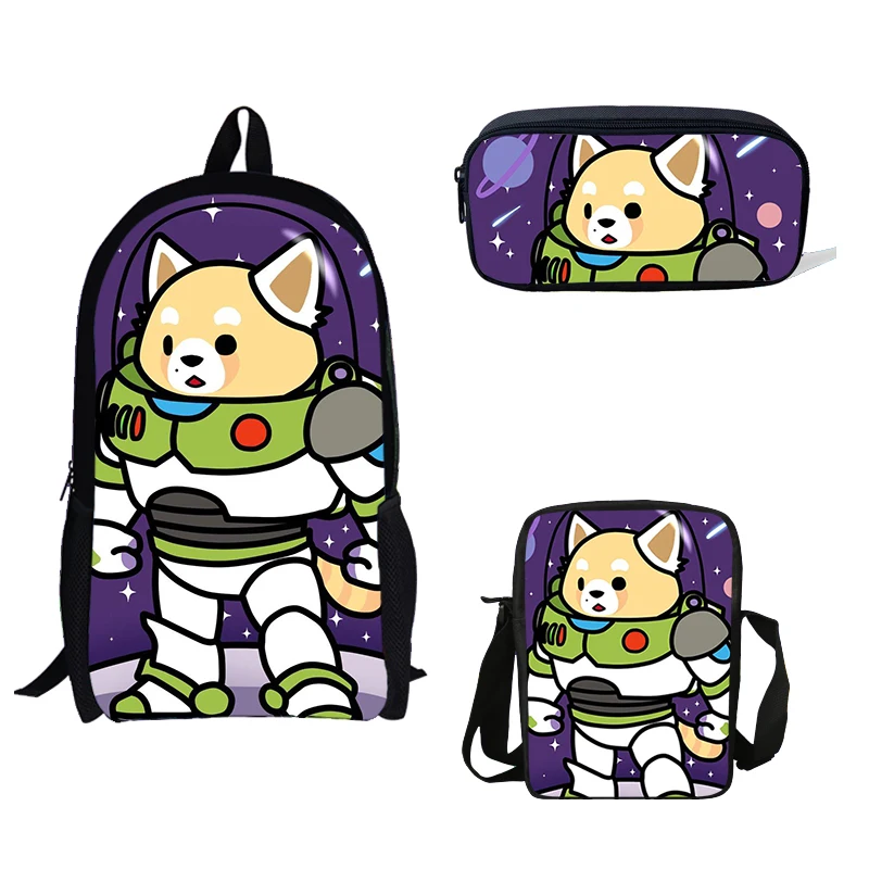 

Girls 3PS/Set School Bag Cartoon Aggretsuko Printed Backpack Mini Boys Single Shoulder Bag Pencil Bag School Bag For Kids Gift