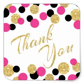 3 8cm sparkling glitter confetti thank you square sticker in