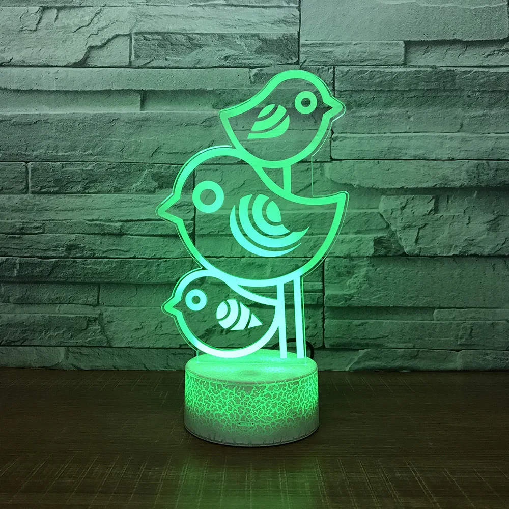 Три птицы 3D Crackle лампа 7 цветов Burst Led ночные лампы для детей Touch Usb настольная