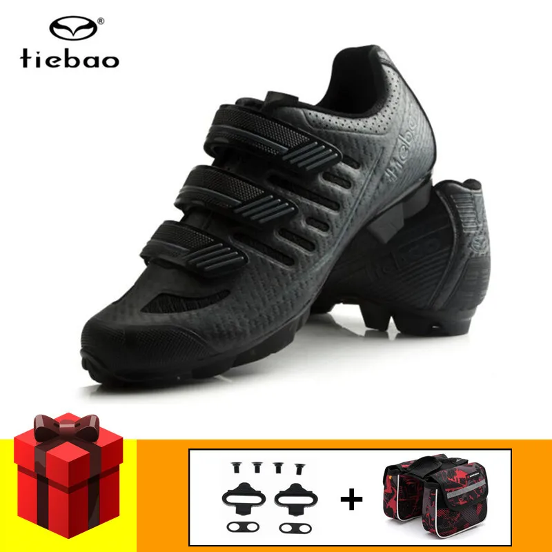 Tiebao Sapatilha Ciclismo Mtb Cycling Shoes SPD Pedals Men sneakers Breathable Mountain Bike Self-locking Bicycle riding Shoes - Цвет: add clips and bag