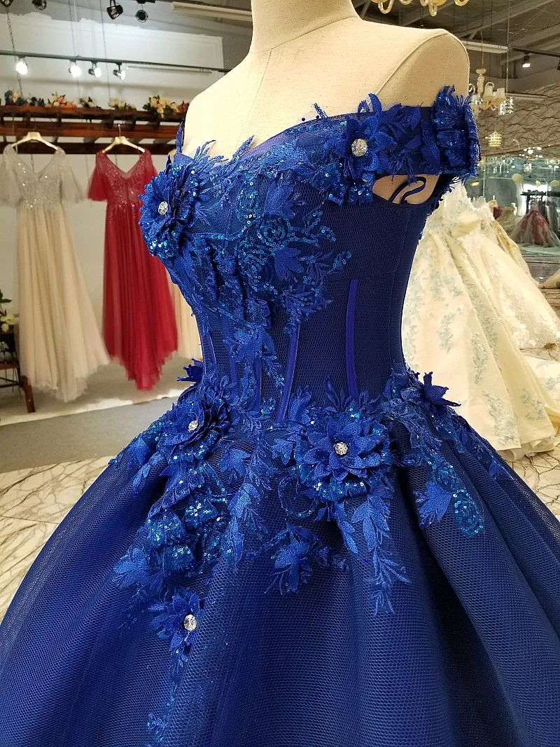 Винтажные ярко-синие вечерние платья с 3D цветком Кристальные кружевные Длинные Выпускные платья Abendkleider платье для вечеринки с бисером Robe Longue