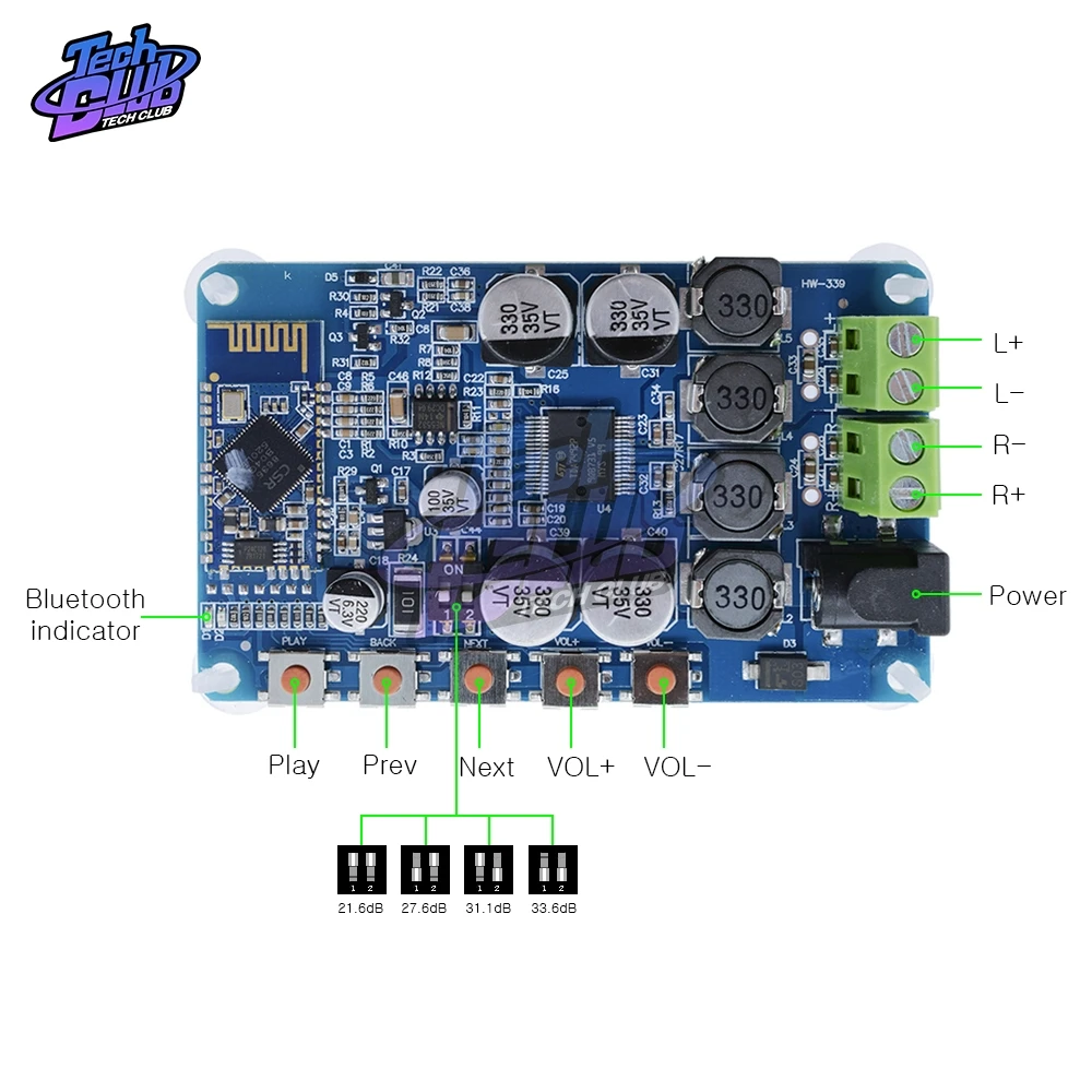 TDA7492P 50 Вт+ 50 Вт беспроводной Bluetooth 4,0 аудио приемник Цифровой усилитель платы 2,1 интерфейс 8-25 в DC блок питания