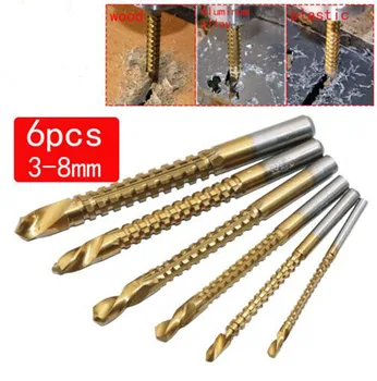 

6pcs/set Drill & Saw Set HSS Steel Titanium Woodworking Wood 3/4/5/6/6.5/8mm drill