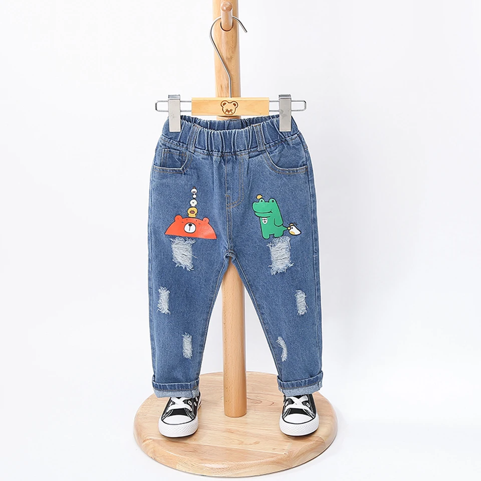 

2017 Fashion Girls Denim Pants Spring Boys Jeans Pants Kid Clothing Girl Trousers Fall Children Jean Pants Cartoon Patchwork