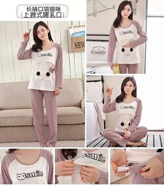 Moda Amamentação Pijamas Maternidade Enfermagem Conjuntos Gravidez Algodão 12 High Quality Mamãe e Bebê
