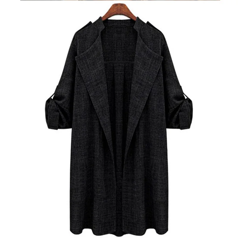 female long trench 2018 plus size open stitch woman trench spring turn down collar overcoat womens coats streetwear clothes