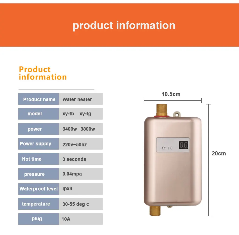 3800 Вт Электрический кухонный водонагреватель Tankless мгновенный Электрический нагрева воды душ 3 секунды Горячая 110 В 220 температура дисплей