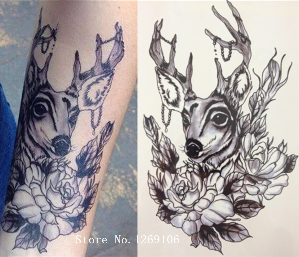 

NEW Simple Design Fashion Deer And Flower 21 X 15 CM Sized Sexy Cool Beauty Tattoo Waterproof #154