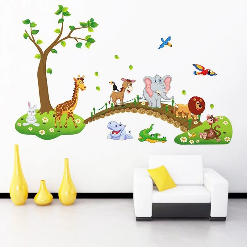 

Cartoon Animals Removable Wall Stickers PVC Cute Zoo Pattern Decal For Kids Room Baby Wall Decals Nursery Wall Art Home Decor