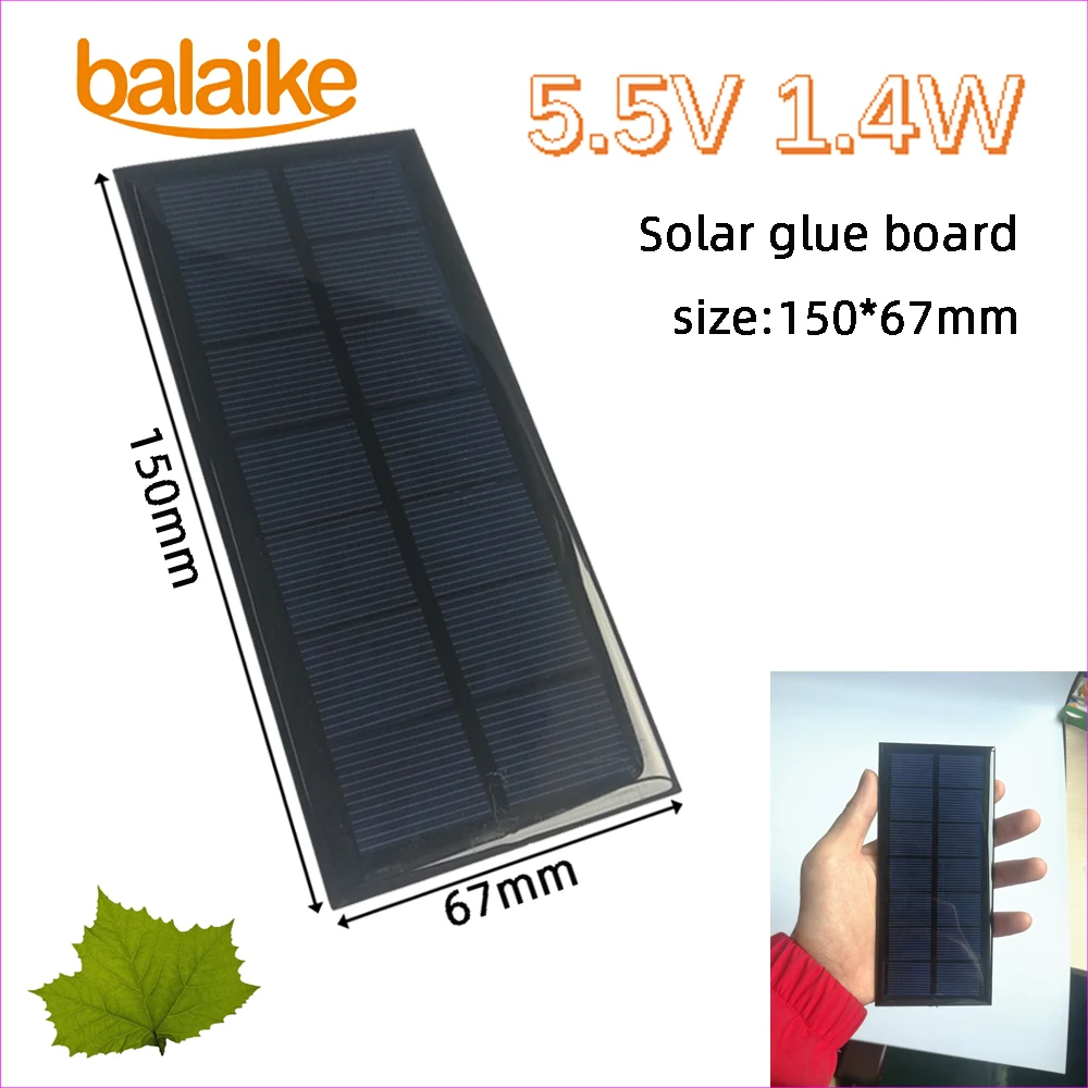 

Balaike 5.5V 1.4W 150x67mm Epoxy Solar Panels Mini Solar Cells Polycrystalline Silicon use for DIY solar phone charger,toy