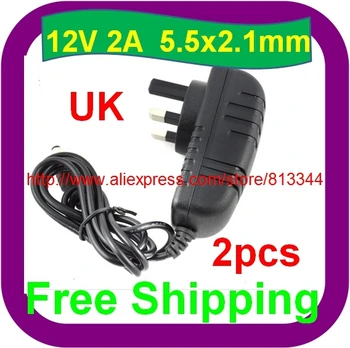 

2 pcs/LOT Free Shipping UK 3 Pin AC 100V-240V Adapter DC 12V 2A LED Light Power Supply Charger