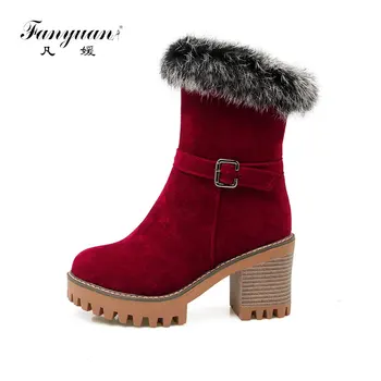 

Fanyuan Thick Sole Platform Ankle Boots ladies winter Snow Boots Women Ankle Boots Thick Heel Shoes Woman Fashion Boots