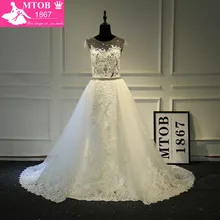 Модная сексуальная видеть сквозь кружева свадебное платье съемный Бисер Sash Съемная Хвост Часовня Поезд Robe De Mariage MTOB1761