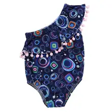 Детский цельный купальник на одно плечо для девочек, милый детский купальник для девочки с кисточками