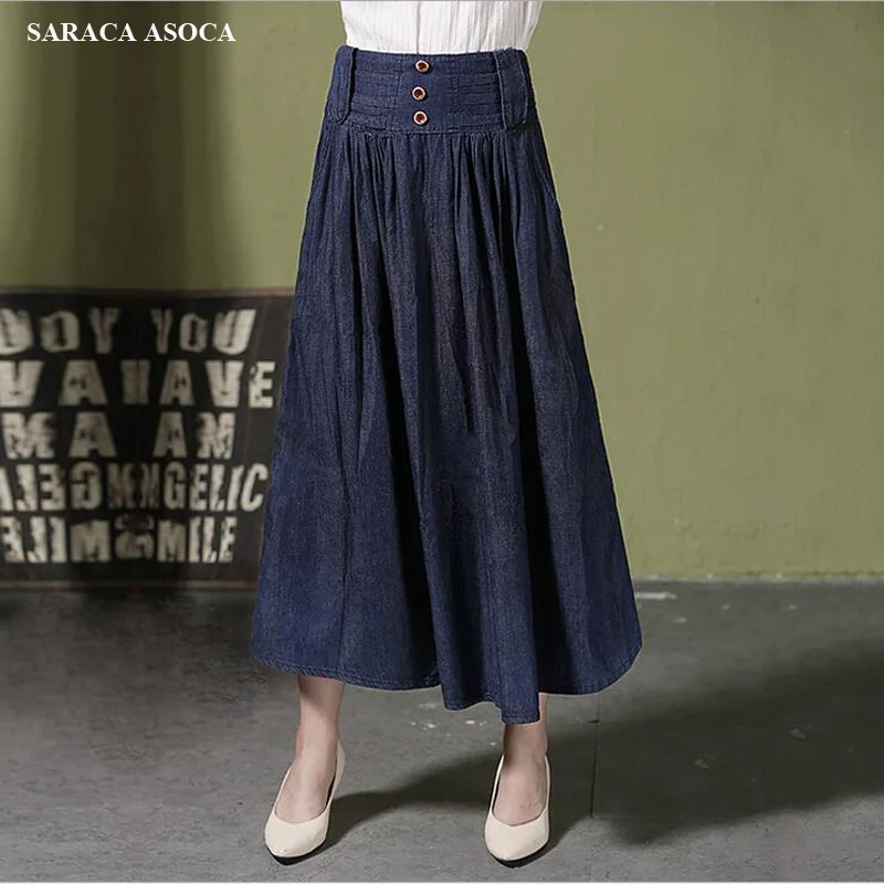 Plus Size 5XL 6XL Casual Long Bust Jean Skirt Women Dark Blue Color Mid