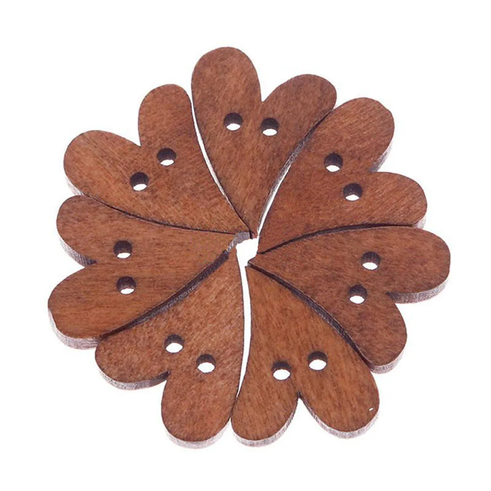 

50pcs/Pack Hand Crafts Heart Shaped Wooden Sewing Buttons Scrapbooking DIY Brown Wood 2 Holes Button