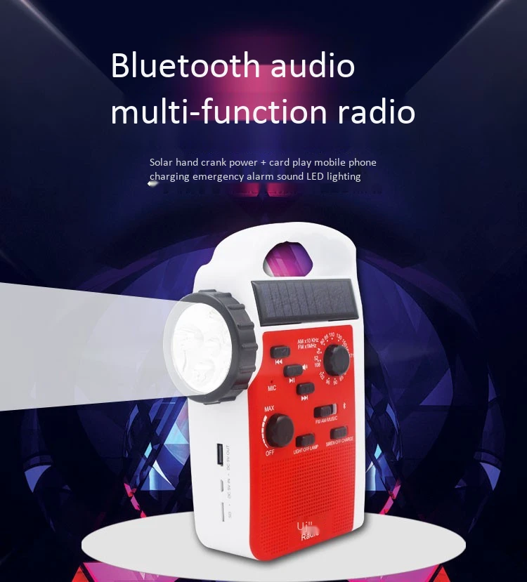 Портативный Bluetooth аудио карты MP3 плеер Динамик Солнечная FM радио мобильных телефонов для использования на открытом воздухе Зарядное устройство ручной зарядки 5 светодиодный свет вспышка