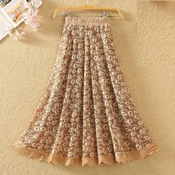 

2019 Summer Women Boho Long Skirt High Waist Ruffles Women Beach Lace Skirts Pink Jupe Femme Tulle Skirt Saia Midi Faldas