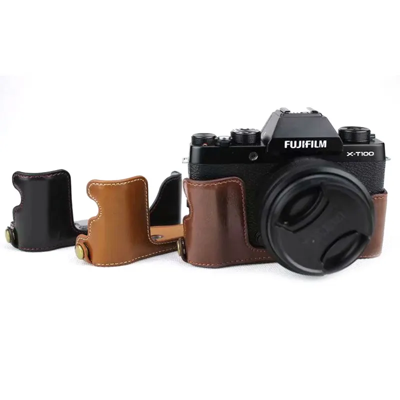 Роскошный кожаный чехол для камеры Fujifilm X-T100 Fuji XT100 PU Сумка на половину тела сумка для хранения с аккумулятором