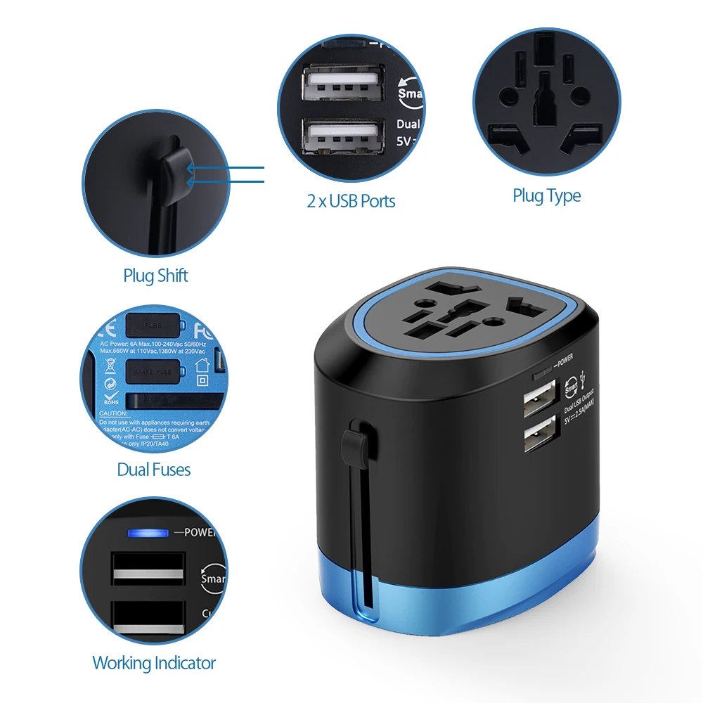NTONPOWER Universal Travel Adapter All in One International Power Adapter Socket Charger with 2 USB Ports Works in 150+Countries NTONPOWER Universal Travel Adapter All in One International Power Adapter Socket Charger with 2 USB Ports Works in 150+Countries