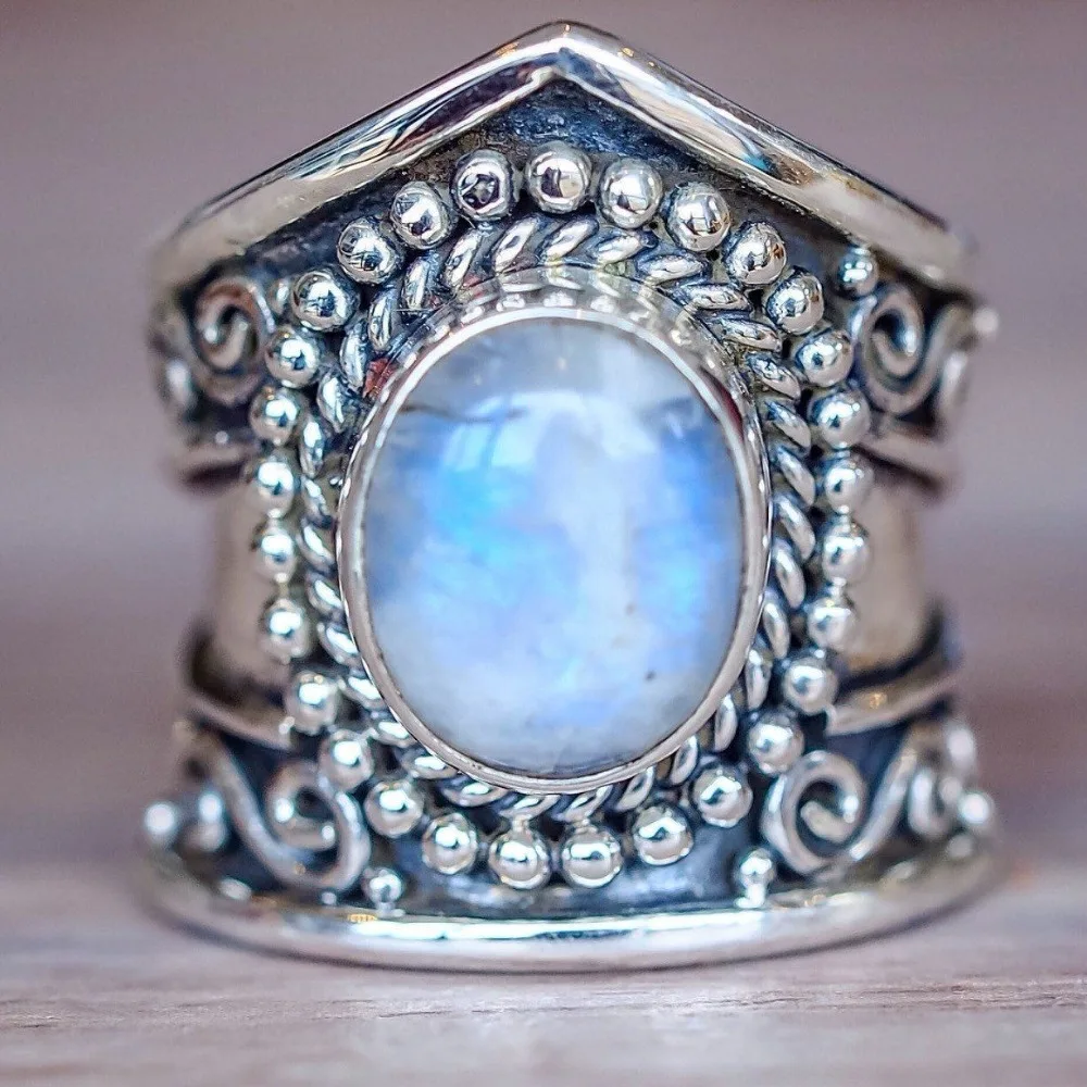 Модное богемное свадебное и обручальное кольцо для женщин, женский лунный камень, Женское кольцо на палец для вечеринки, ювелирные изделия jz424