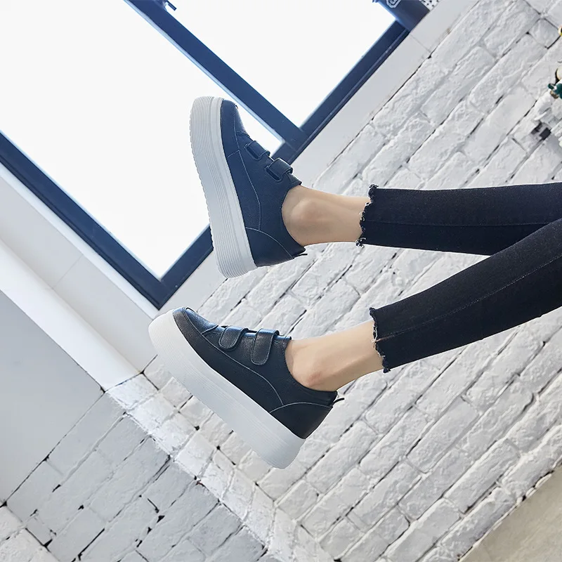 Vache Cuir En Femme 2018 Sneakers Boucle Blanches Pour Chaussures Wedge Swyivy forme Naturel Peau Noir De Baskets Plate Femelle Décontractées Caché Crochet blanc derCxBoW
