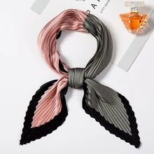 Женский шелковый шарф, квадратный элегантный шейный платок, модный принт, морщинки, шарфы для женщин, повязка на голову, женский платок