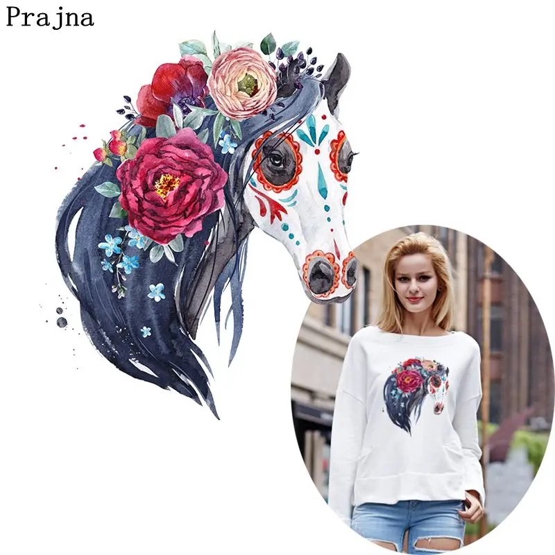 

Prajna Rose Horse Beauty Iron On Patches Zebra Flower Animal Heat Press Patches For Clothing DIY Hand Craft Jeans Applique Dress