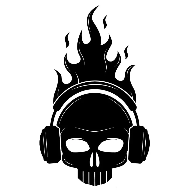 10.8cm*17.6cm Skull Headphones Fire Vinyl Car Styling Car Sticker Black