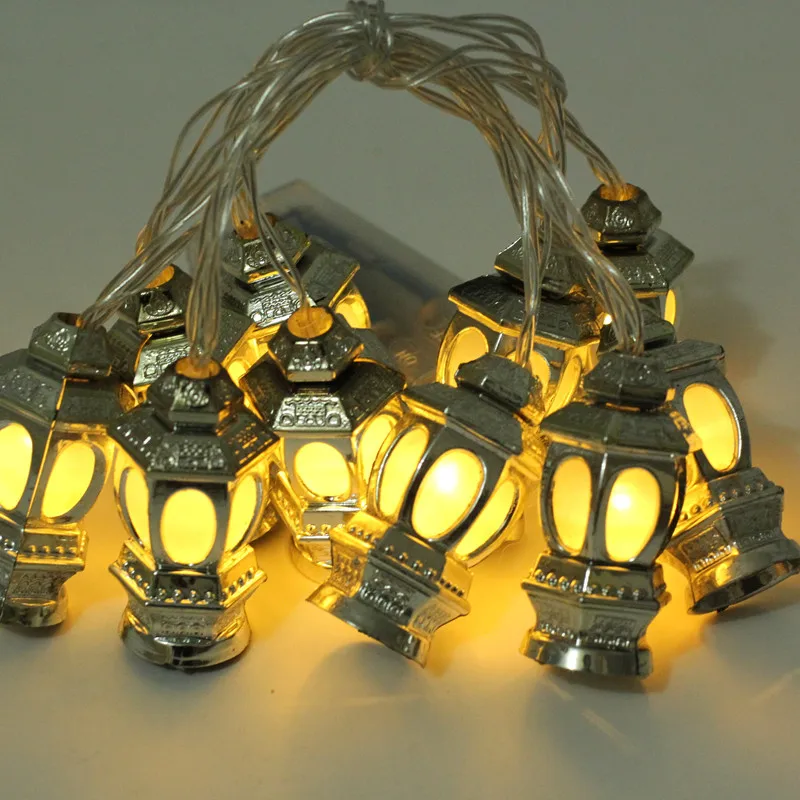 

Happy Ramadan Kareem 10/20 LED String Light Silver Palace Lantern Home Decor For Muslim Party Decoration Islamic Eid Mubarak