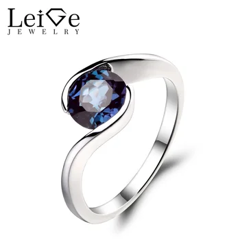

Leige Jewelry 1.84ct Alexandrite Solid 925 Sterling Silver Ring Purple Gemstone Birthstone Round Cut Engagement Rings for Her
