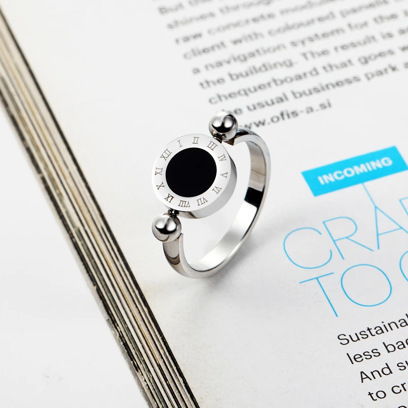 Classic Design Can Be Rotated Enamel And Shell Roman Numeral Beautiful Woman Ring Stainless Steel Brand Ring Jewelry For Women - Image 2