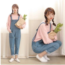 Короткие Свободные повседневные стильные женские джинсы на лямках, женские комбинезоны, Брюки с карманами, джинсовые брюки длиной до щиколотки, студенческие джинсы, весна-осень