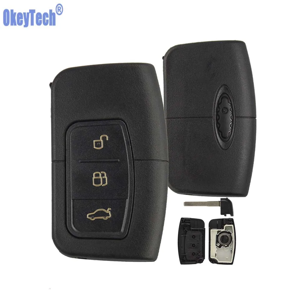 

OkeyTech 3 Buttons Replacement Smart Car Key Case Fob For Ford 3 Fiesta Mondeo Galaxy Uncut Blank Blade Remote Car Key Shell