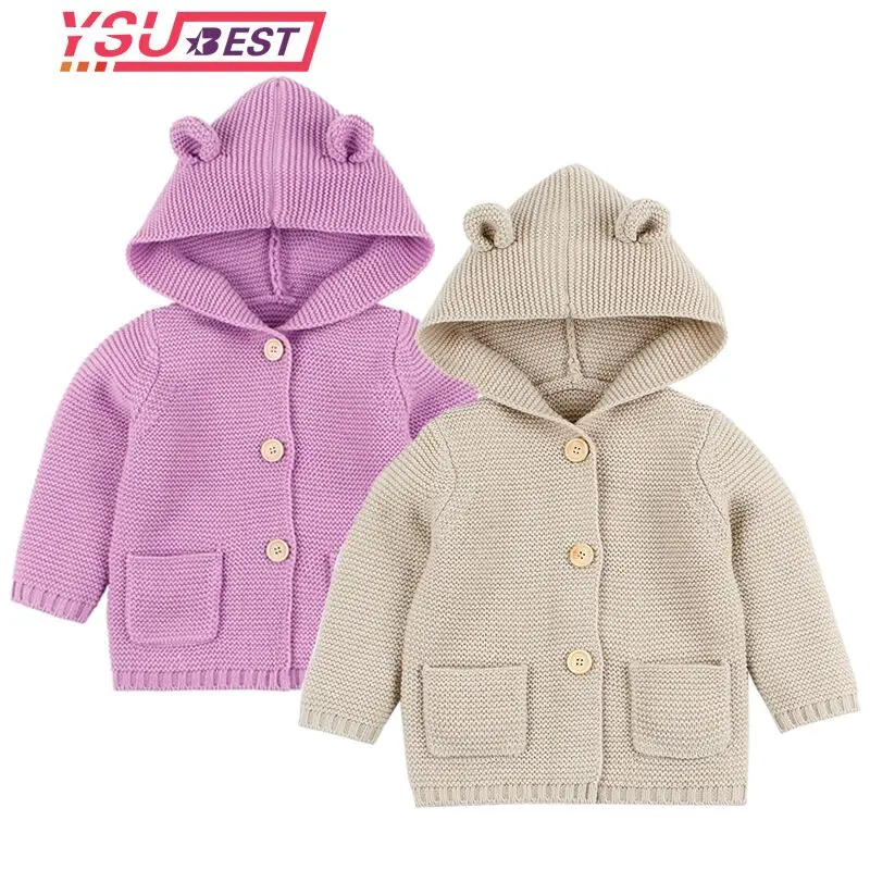 

2019 Baby Sweaters Boy Girl Cardigan Newborn Boys Cartoon Bear Ear Hooded Jackets Autumn Kids Casual Long Sleeve Knitted Clothes