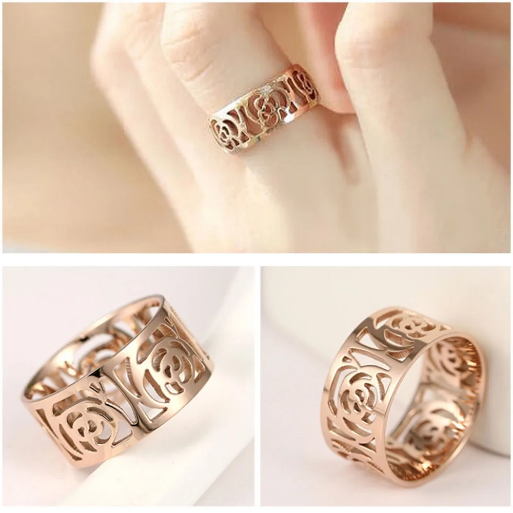 New Fashion Charming Womens Rose Gold Filled With Hollow Flower Shape Ring Free Shop | Украшения и аксессуары