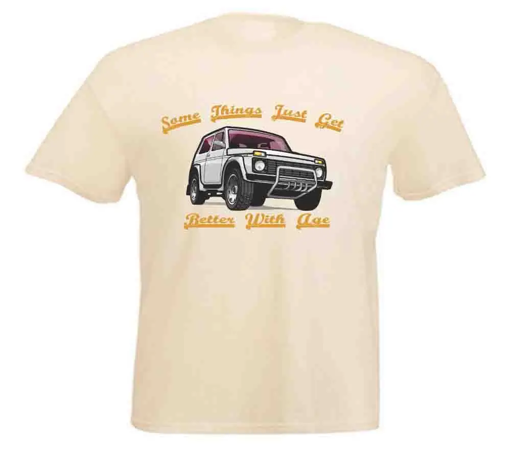 Russia Classic Car Lada Niva 4X4 Off Road Things Get Better With Age Printed T Shirt 2019 Fashion Short Sleeve Black | Мужская одежда