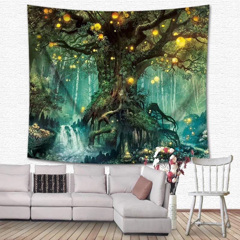 

150x200cm Mysterious Forest Tapestry Wall Art Hanging Tapestry Fairy Tale Mandala Bohemian style Background Boho Wall carpet
