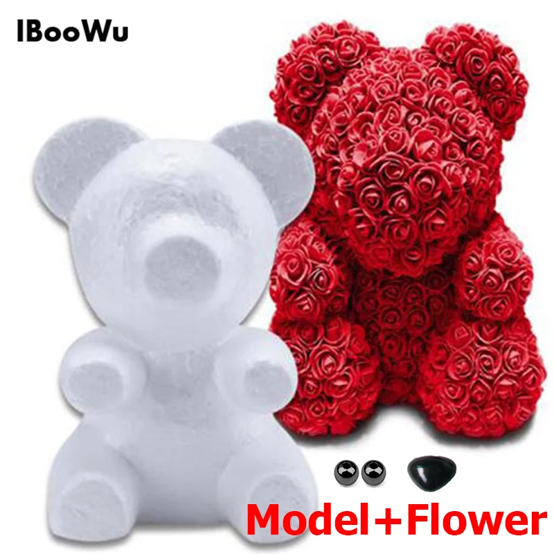 

1set Handmade 20cm Polystyrene Styrofoam Bear Modelling Pearls Foam Heart Rose Flower Bear Materials Birthday DIY Gifts