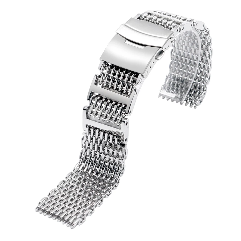 

20/22/24mm Silver/Black Watch Band Stainless Steel Bracelet Shark Mesh 2 Spring Bars Replacement Watch Strap for Men