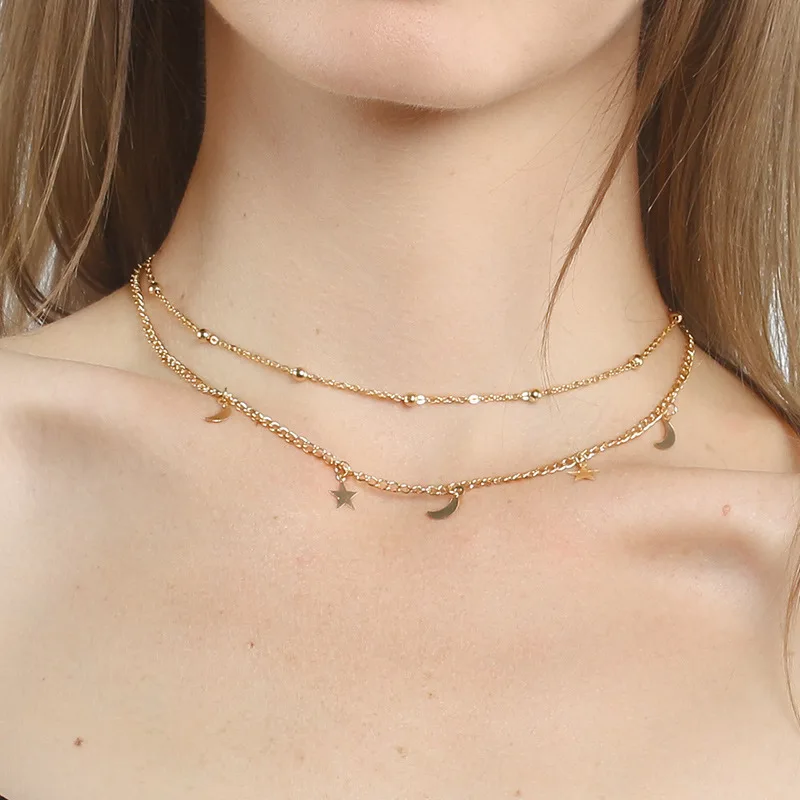 

Moon Star Statement Ethnic Metal Ladies Geometric Female Necklace Necklaces for Women Silver Choker Jewelry Gold Long Chain Link