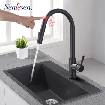 

Senlesen Sensitive Kitchen Pull Out Touch Control Single Handle Nickle/Black Double Modes Spray Head Sensor Faucets