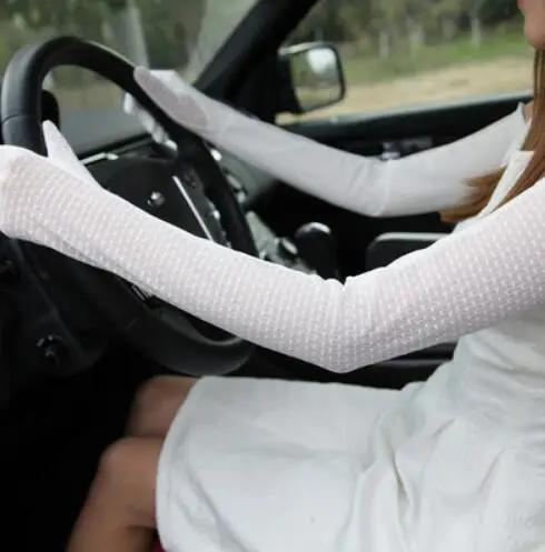 Женские Длинные хлопковые солнцезащитные перчатки для вождения женские летние сексуальные кружевные перчатки без пальцев для вождения R215 - Цвет: white