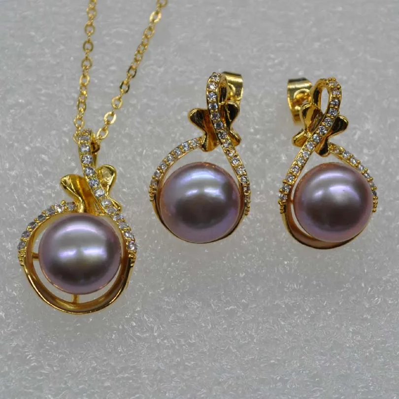 

AAA 11mm natural purple freshwater pearl sets necklace & earring