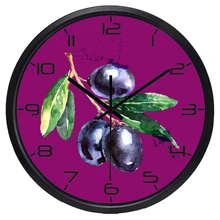 Reloj clásico Popular de pared silencioso con diseño de uvas, hermoso círculo, fruta Vintage, reloj para habitación