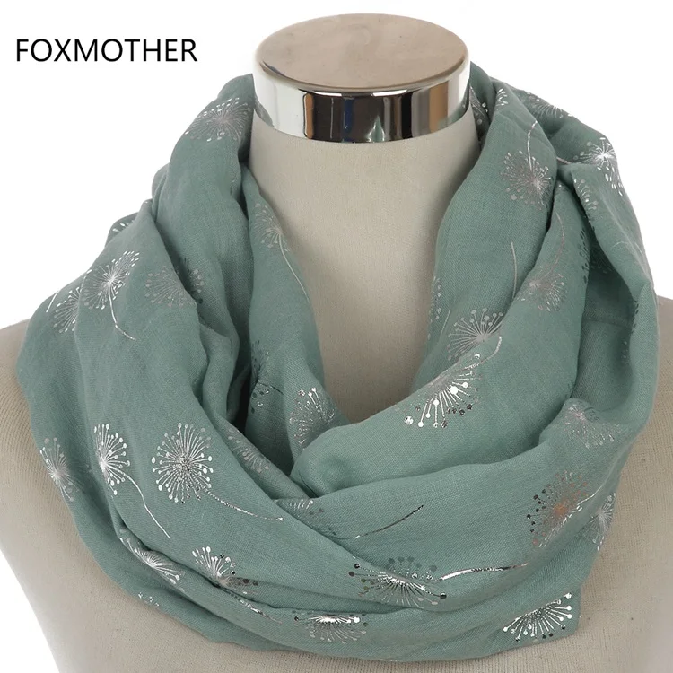 FOXMOTHER новая мода белая серая блестящая бронзовая Фольга Серебряный Одуванчик шарф кольцо платок женские хиджаб шарфы Прямая поставка