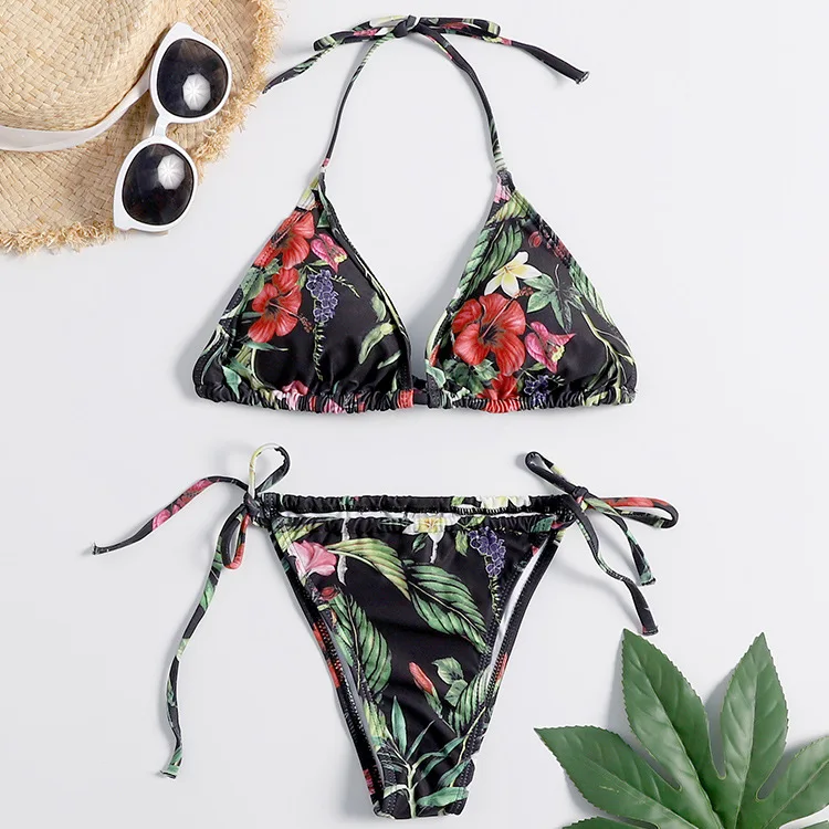 

Sexy Black Halter Cut Out Bandage Trikini Swim Bathing Suit Monokini Two Piece Bikinis Women Swimwear Halter Swimsuit