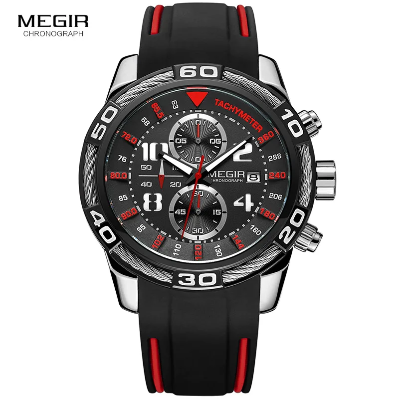  MEGIR Men's Fashion Sports Quartz Watches Silicone Strap Chronograph Analogue Wrist Watch for Man M